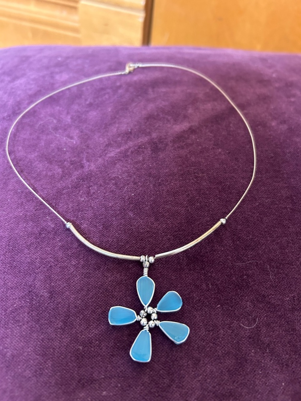 Blue Floral Pendant Necklace - Women Jewelry